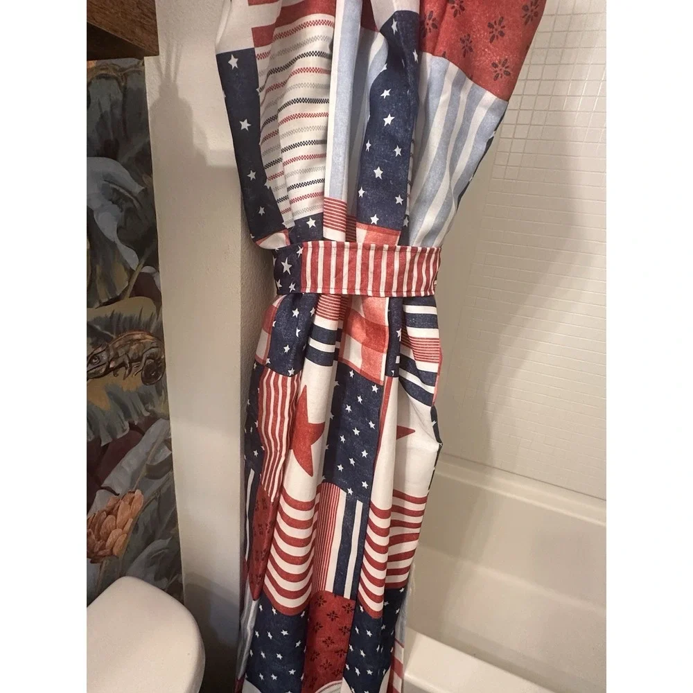 Celebrate Americana Together Patriotic Patchwork Shower Curtain Tieback New